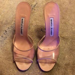 Manolo Blahnik slides (mules) size 7 (37) pink pastel swade and Plexi